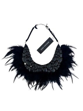Anne Fontaine Bess Collar Necklace Glass Bead Ostrich Feathers Glam Evening NWT